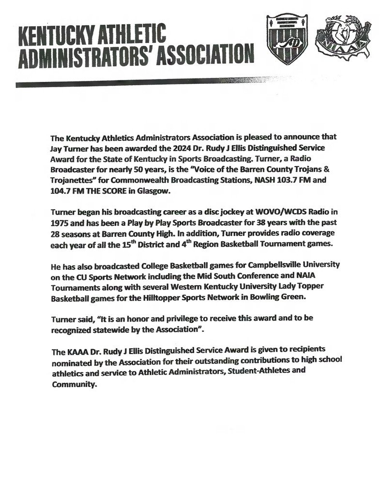 Congratulations to Jay Turner! The Kentucky Athletic Administrators' Association awarded him the 2024 Dr. Rudy J. Ellis Distinguished Service Award for excellence in sports broadcasting! No one could be more deserving! #WeareBC