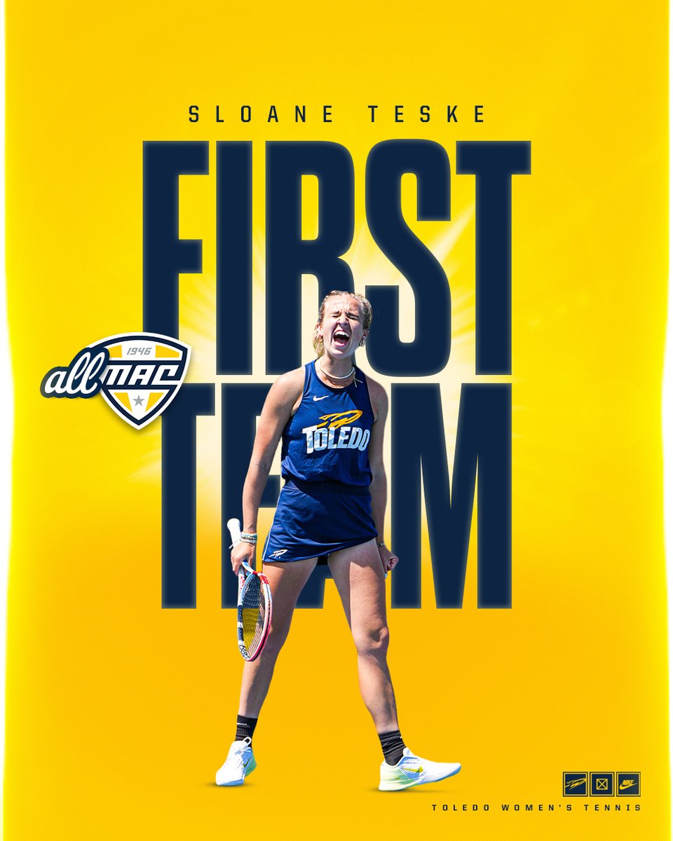 ToledoWTennis's tweet photo. 𝗙𝗜𝗥𝗦𝗧 𝗧𝗘𝗔𝗠 𝗔𝗟𝗟-𝗠𝗔𝗖 👑

🔵 4x honoree
🟡 8-2 singles &amp; 6-2 doubles MAC records from the No.2 courts this year 

#TeamToledo #MACtion https://t.co/sMZgKI8eEW