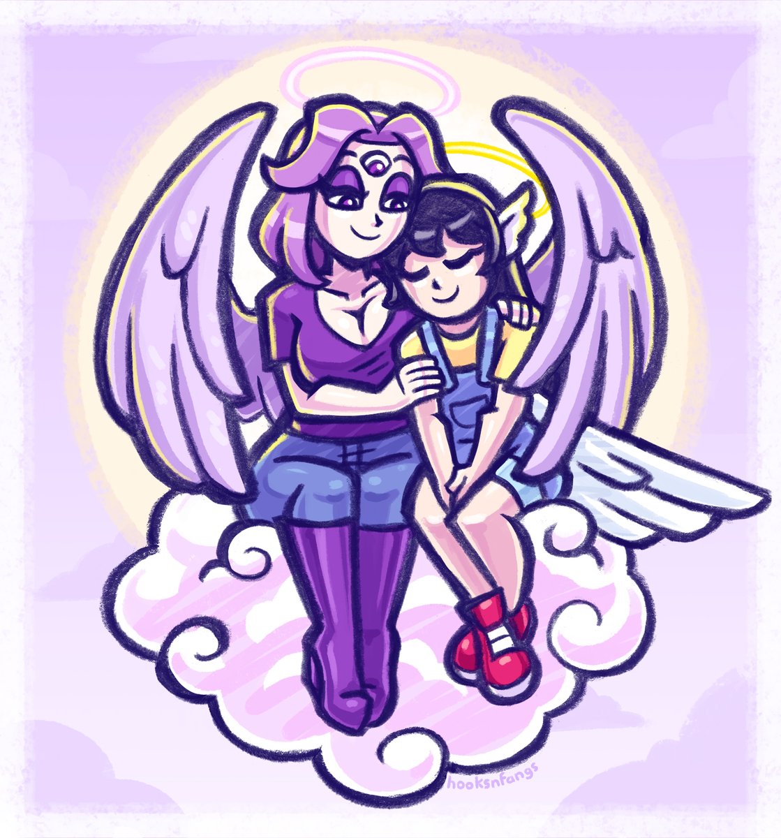 Commission for @Nameless_Fool featuring two angels resting on a cloud! Awww how cute!