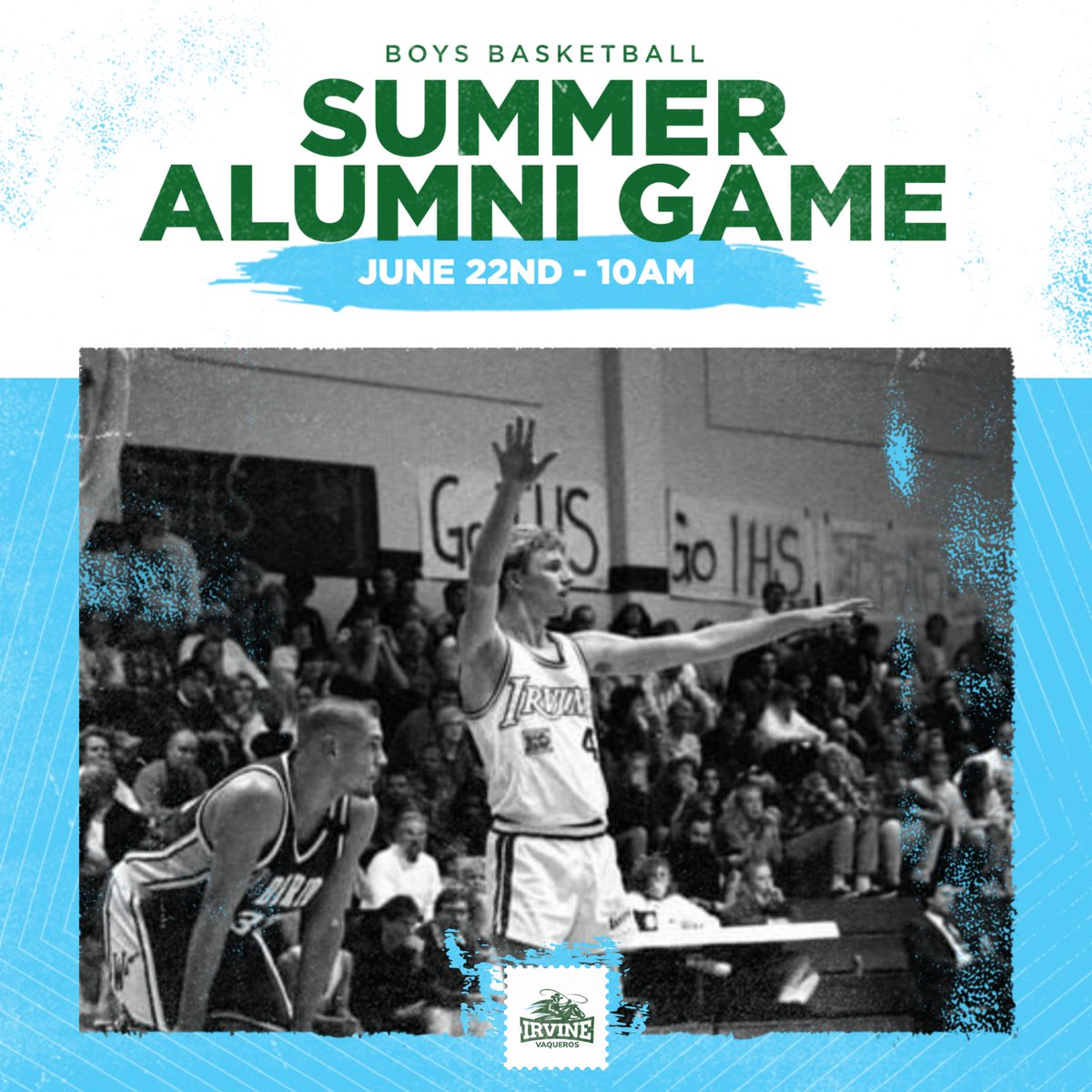 Calling all Irvine Boys Basketball Alumni! Did you play varsity basketball for Irvine? Come on out June 22nd for our alumni game at 10am against our current varsity team. Lunch will be provided for all alumni and varsity from 11-12:30pm. #GoVaqueros