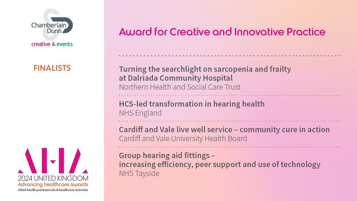 AHAwards💙 (@ahawards) on Twitter photo Good luck to the finalists in the Award for Creative and Innovative Practice
<a href="/McguganDeb64760/">Debbie McGugan</a> Pamela McMullan & team <a href="/NHSCTrust/">Northern Trust</a>
Ruth Thomsen <a href="/Mammacoffee/">Ruth Thomsen</a> <a href="/Basit_HCS/">Basit 🌐</a> <a href="/AnnaStec6/">AnnaStec</a> <a href="/StancelJack/">Jack Stancel-Lewis</a> <a href="/NHSEngland/">NHS England</a>
Robert Jones & Huw Davies & team <a href="/CV_UHB/">Cardiff and Vale University Health Board</a>
@LauraAudPeep <a href="/NHSTayside/">NHS Tayside</a> Good luck to the finalists in the Award for Creative and Innovative Practice
<a href="/McguganDeb64760/">Debbie McGugan</a> Pamela McMullan & team <a href="/NHSCTrust/">Northern Trust</a>
Ruth Thomsen <a href="/Mammacoffee/">Ruth Thomsen</a> <a href="/Basit_HCS/">Basit 🌐</a> <a href="/AnnaStec6/">AnnaStec</a> <a href="/StancelJack/">Jack Stancel-Lewis</a> <a href="/NHSEngland/">NHS England</a>
Robert Jones & Huw Davies & team <a href="/CV_UHB/">Cardiff and Vale University Health Board</a>
@LauraAudPeep <a href="/NHSTayside/">NHS Tayside</a>