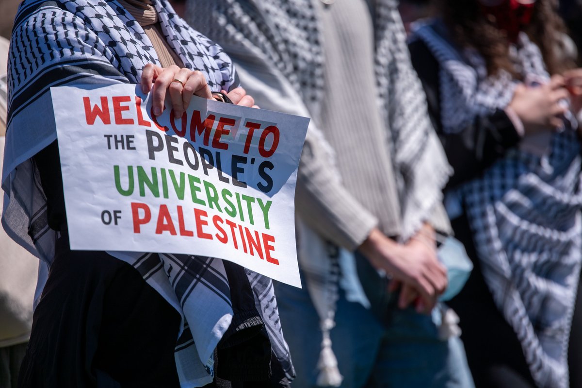 cornellsun's tweet photo. Update, 4/25, 4:05 p.m.: “Disclose, divest. We will not stop. We will not rest,” protestors chanted, following Wilson’s announcement.

The perimeter of the encampment fence was approximately doubled in size at 2:50 p.m. https://t.co/im7Mrm5083