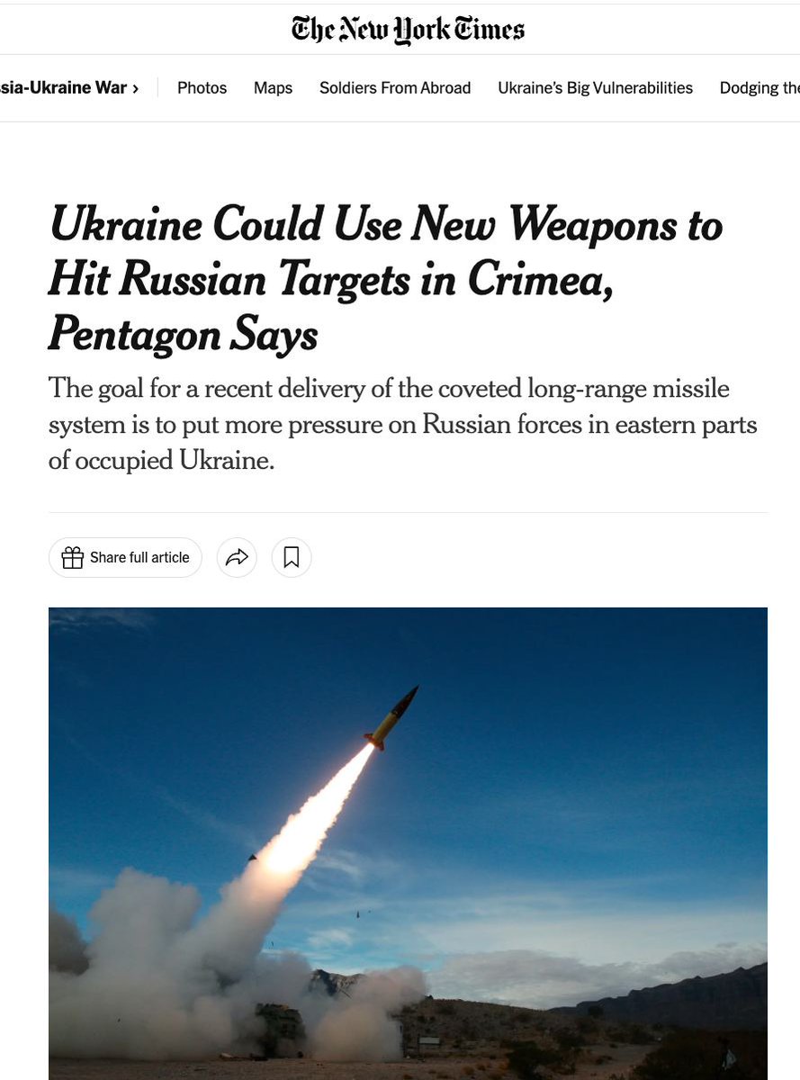 Pentagon pozwolił ukraińskim siłom zbrojnym uderzyć na Krym rakietami ATACMS – The New York Times Celem nowych systemów większego zasięgu jest zwiększenie presji na Krym, centrum rosyjskich sił powietrznych i lądowych, „gdzie Rosja ma obecnie stosunkowo bezpieczną przystań” –…