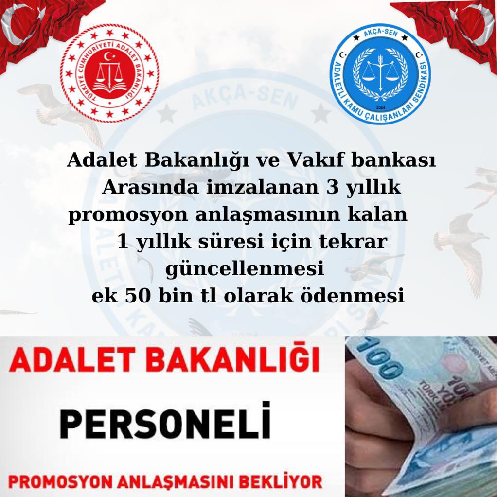Tüm Adalet bakanlığı memurları olarak Vakıfbank ile  yapılan promosyon anlaşmasının güncellenmesini beklemekteyiz.

<a href="/yilmaztunc/">Yılmaz TUNÇ</a> 
<a href="/YakupMogul/">Yakup MOĞUL 🇹🇷</a> 
<a href="/ramazancan0071/">Ramazan CAN🇹🇷</a> 
<a href="/Avkthalilozturk/">Halil ÖZTÜRK</a> 
<a href="/avyurdunuseven/">İbrahim Yurdunuseven 🇹🇷</a> 
<a href="/ismakgul14/">İsmail Akgül</a> 
<a href="/VakifBank/">VakıfBank</a> 

 #ADALETlipromosyon