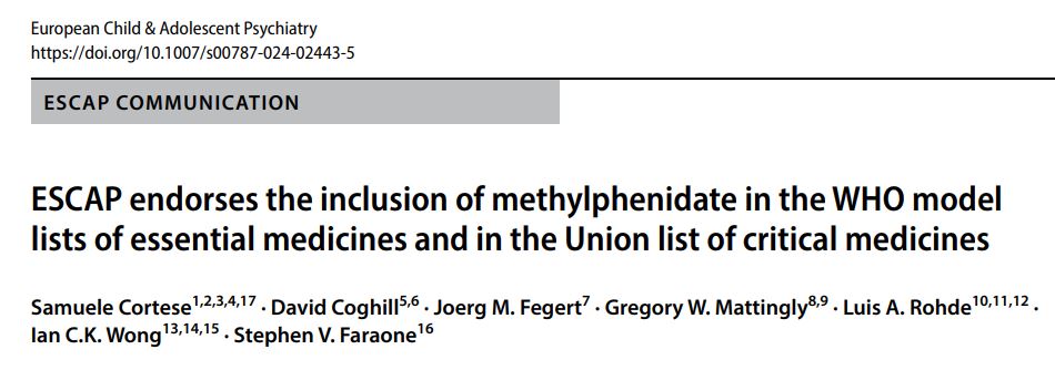 New #ESCAP Communication published: ESCAP endorses the inclusion of #methylphenidate in the WHO model lists of essential medicines and in the Union list of critical medicines by @CorteseSamuele et al now published in #ECAP: escap.eu/uploads/ECAP/C… #ADHD #essentialmedicines