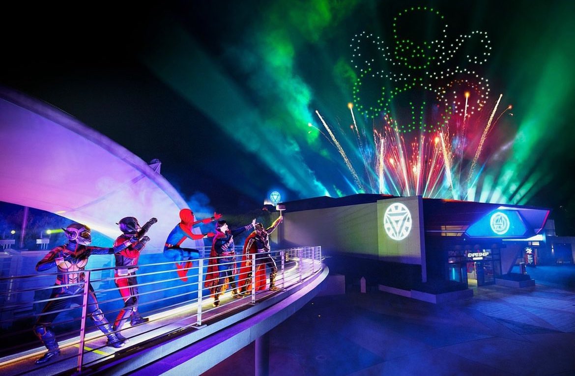 A new drone show “Find Your Super Power: Battle in the Sky” is coming to Hong Kong Disneyland Resort April 26 through June 10. “Join Iron Man, Thor and more to defend against the invasion of Arnim Zola.”