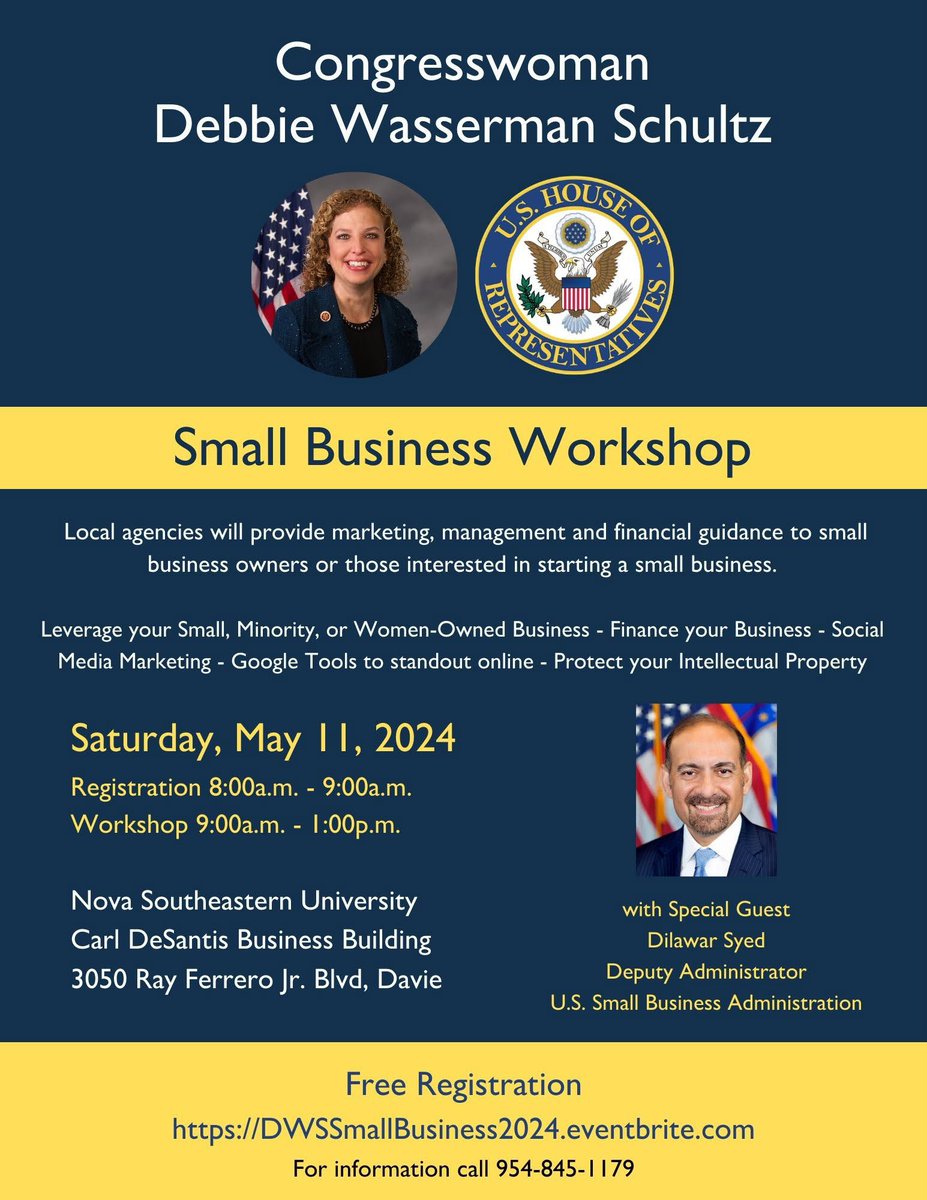Small businesses are America's backbone. On Saturday, May 11, U.S. Rep. Wasserman Schultz hosts her annual workshop to provide vital information to assist small business owners and highlight resources available to those who want to open one.