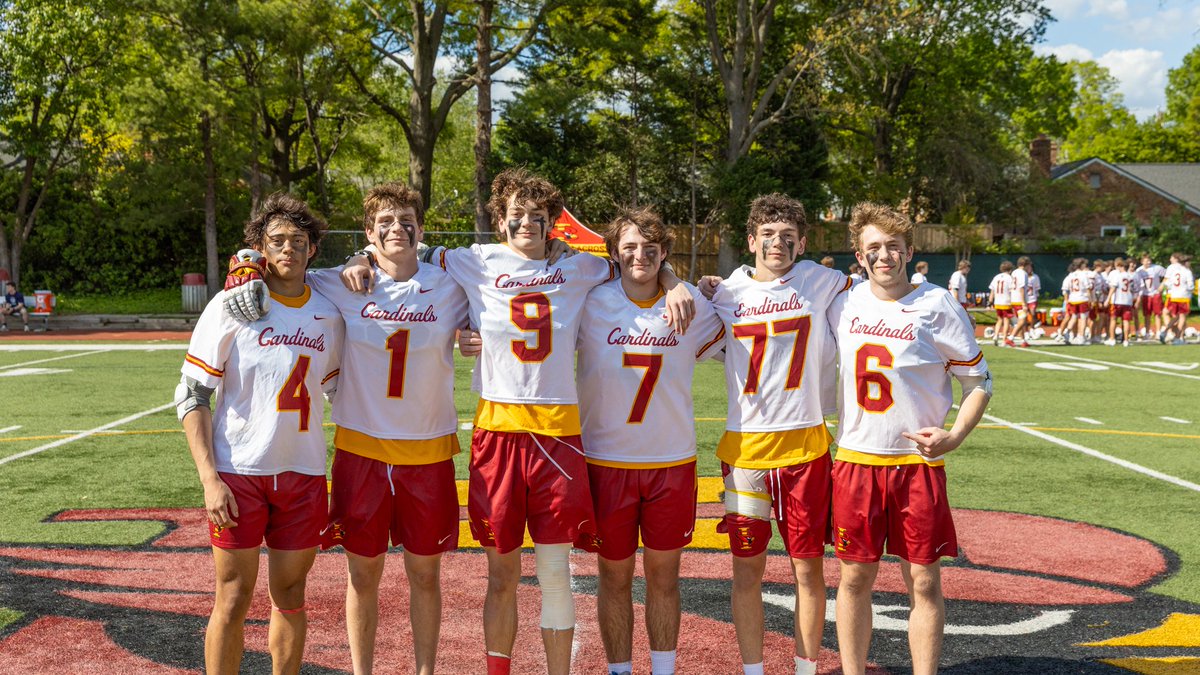 We celebrated the Class of 2024 boys lacrosse players yesterday before their 9-8 OT win against St. Mary's Ryken. We're grateful for their commitment to the lacrosse program. Congratulations on a great senior day win! #AdvanceAlways #GreatToBeACardinal