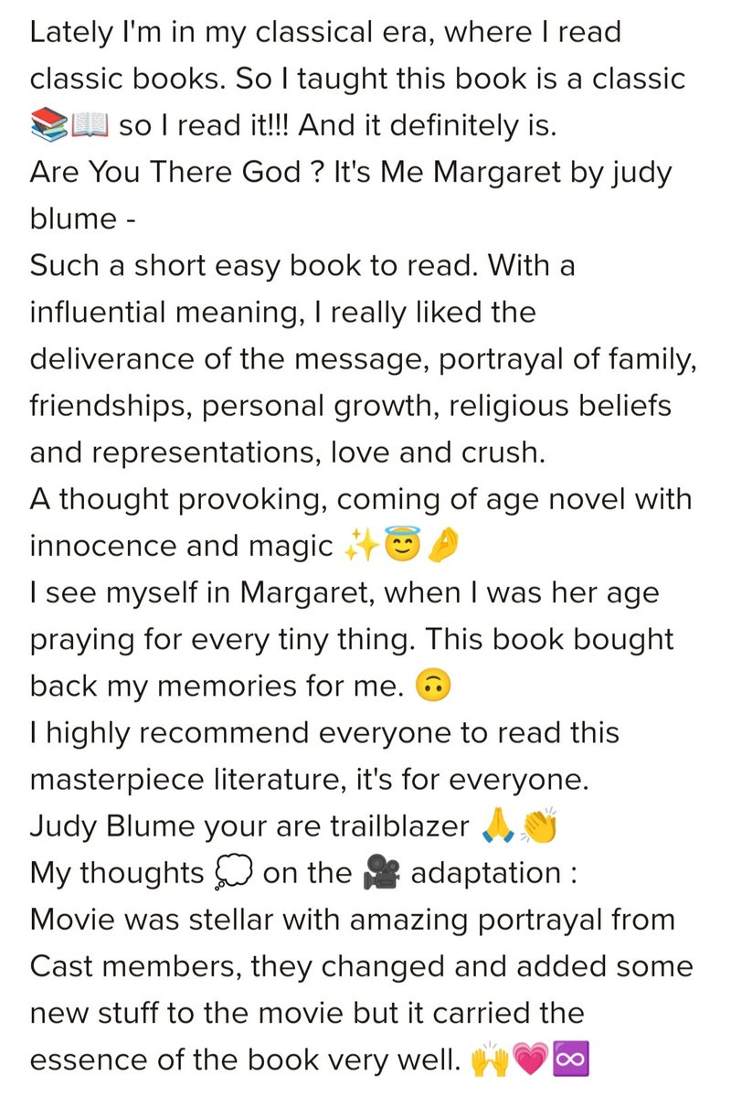 Are you there God?  It's me Margaret 💞📖
#BookTwitter #booktwt #Twitter #ReadingHour #novel #literaryfiction #Literature #areyoutheregoditsmemaragaret #judyblume #bookreviews #BookRecommendation #INSTA #comingofage #books #bestbookstoread #Classics #powerfulmessage