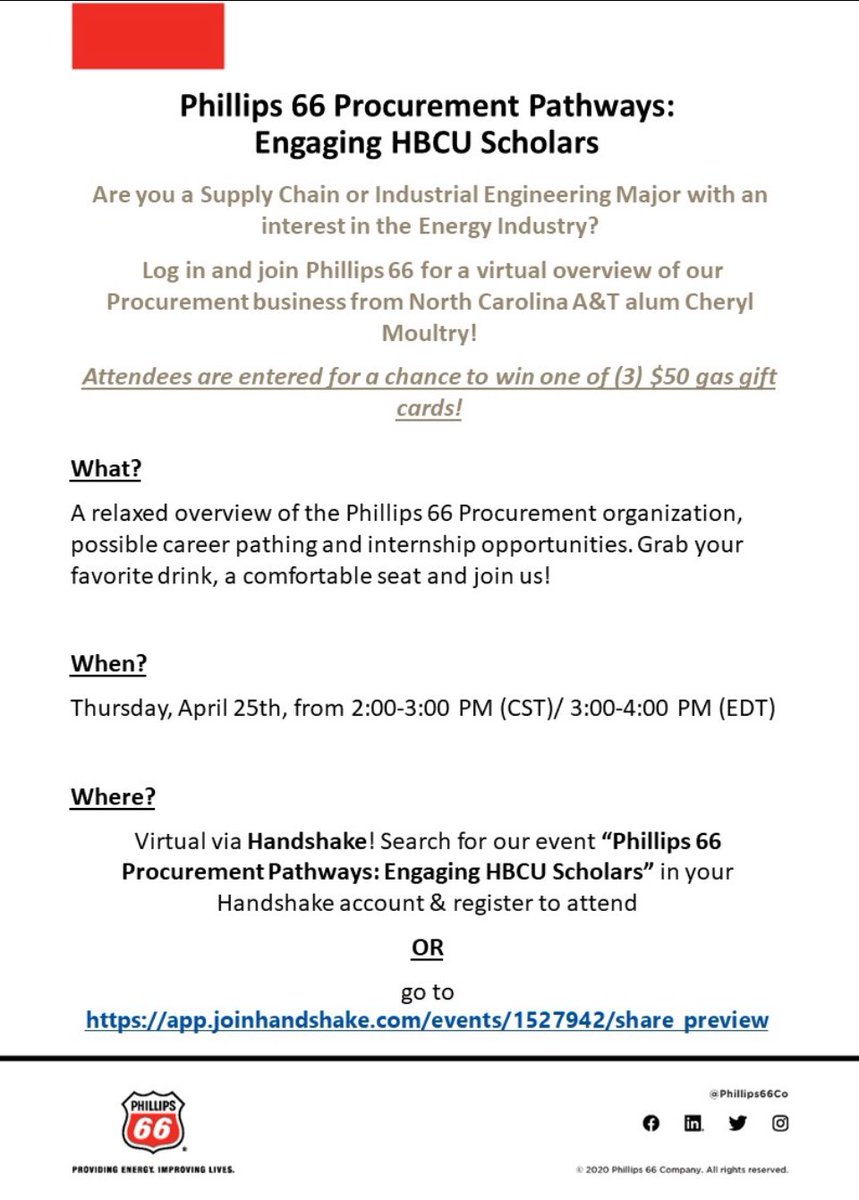 Join us for the Phillips 66 virtual event on April 25th to explore careers in the energy industry, directly from an A&T alum! Win a gas gift card and fuel your future. Register now! #EnergyCareers #HBCUExcellence #Phillips66Event ✨🎓🛢️
