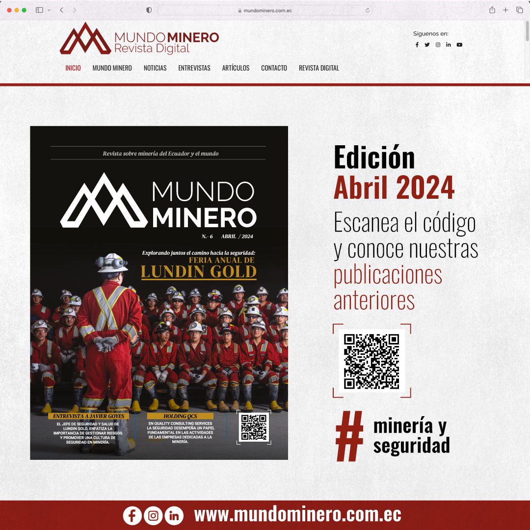 𝗡𝘂𝗲𝘃𝗮 𝗲𝗱𝗶𝗰𝗶𝗼́𝗻 𝗱𝗲 𝗠𝘂𝗻𝗱𝗼 𝗠𝗶𝗻𝗲𝗿𝗼

En esta nueva edición de la Revista Mundo Minero, te contamos todo sobre la feria anual de Salud y Seguridad de la empresa Lundin Gold.

📌 mundominero.com.ec/revista-digita…

#mundominero #Ecuador #mineriaresponsable
