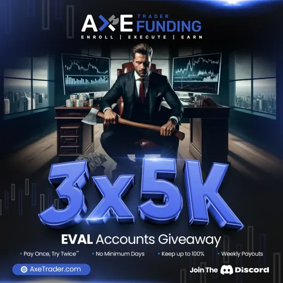 🚨GIVEAWAY ALERT🚨 3 x 5K$ ACCOUNTS UP FOR GRABS📈 FOLLOW⤵️ @axetraderhub @rmfknight @Zay_trades_fx TAG 3 TRADERS💻 LIKE & REPOST❤️ CHANGE YOUR PFP W/ @AxeTraderHub 's LOGO AND ALSO JOIN THE DISCORD⤵️ discord.gg/axetrader 72 HOURS⏳