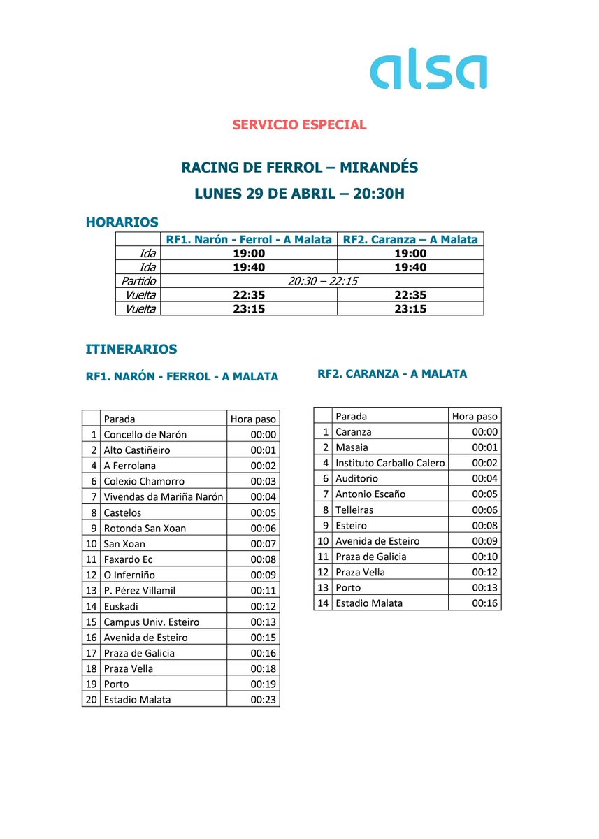 Opa Racing!! Servicio especial Racing de Ferrol - Mirandés del 29 de abril.