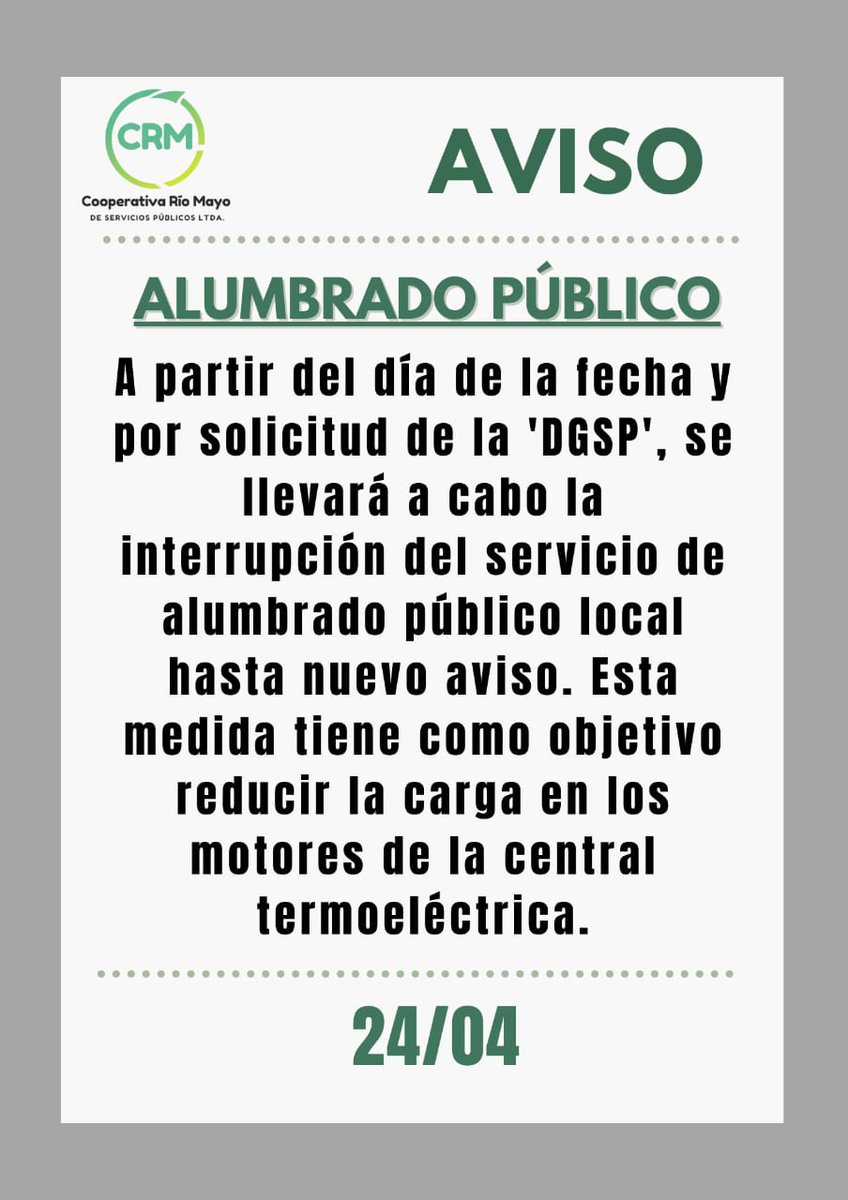 #RioMayo⭐Chubut Info
#Cooperativa Local
#Comunicado
#AlumbradoPúblico
PrensaMRM ⭐⭐⭐