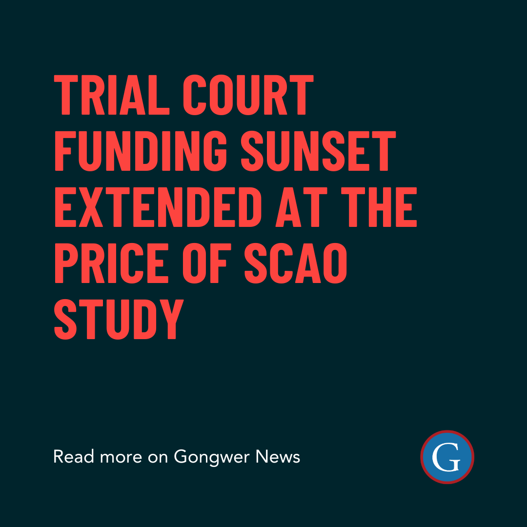 Legislation needed to extend the sunset on the current funding system for trial courts is on the path to the governor's desk ahead of its May 1 sunset, but the bill that would examine a new mechanism to fund the courts is dead on the House floor, for now. bit.ly/3w9doek