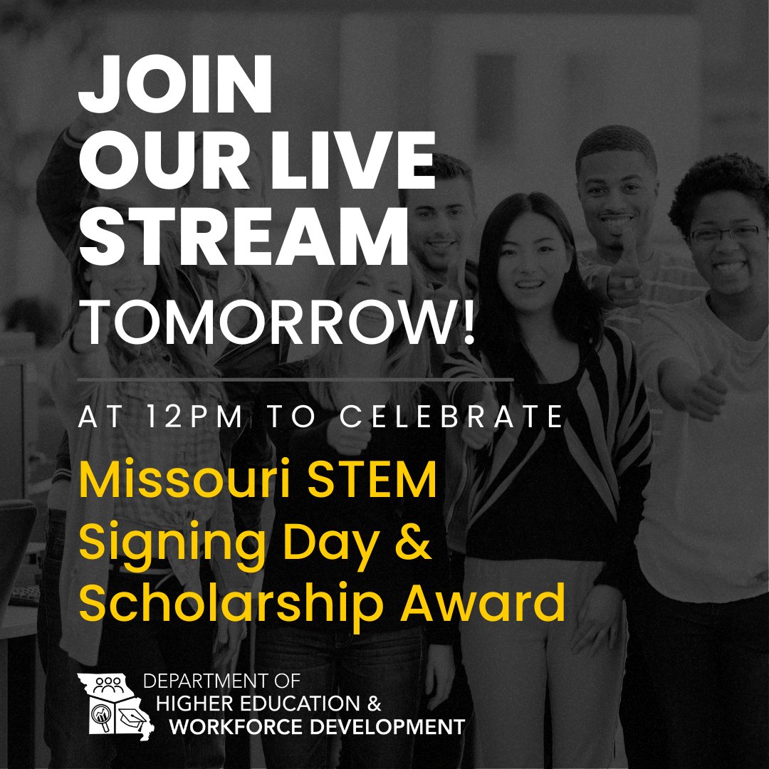 Make sure to join us tomorrow at 12:00pm on Facebook Live during the STEM Signing Day & Scholarship Award while we celebrate the next generation of STEM students in Missouri!