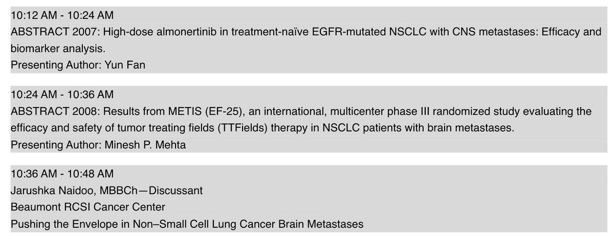 #ASCO24 Lung cancer is not just invading the plenaries...but other tracks as well! Looking forward to discussing 2 NSCLC abstracts in the CNS orals: - High-dose almonertinib in EGFR+ NSCLC with CNS mets - Ph III METIS trial: TTF in NSCLC brain mets @ASCO @CancerCentreIre #LCSM