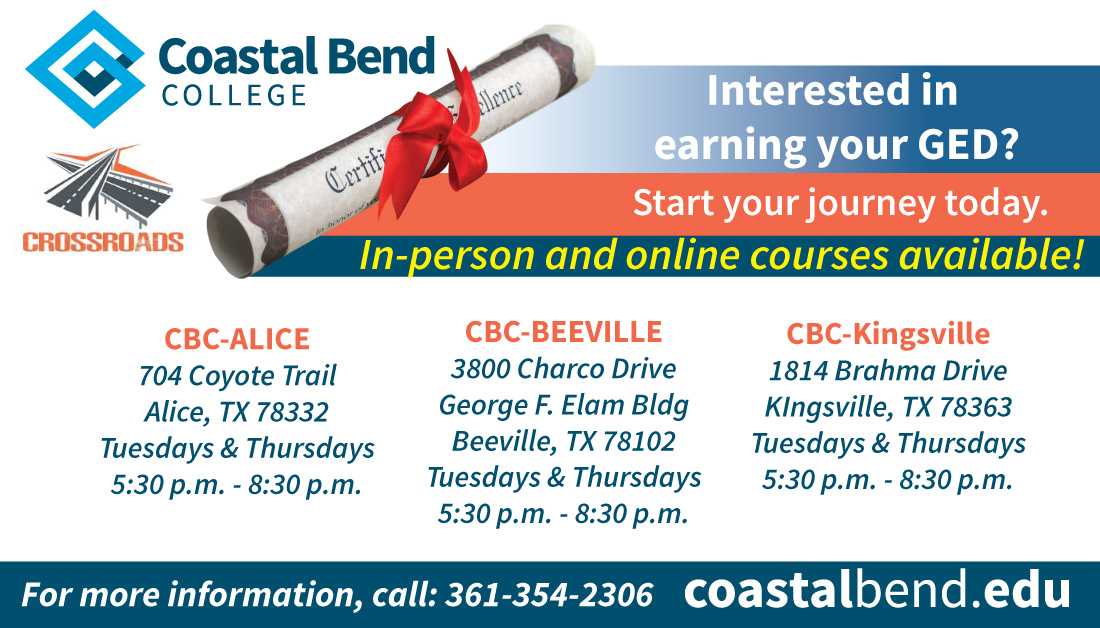 Are you interested in earning your GED?
You can start your journey today!
CBC is offering in-person and online courses.
Apply today at: forms.office.com/pages/response…...
For more information, call: 361-354-2306
#SuccessHappensHere