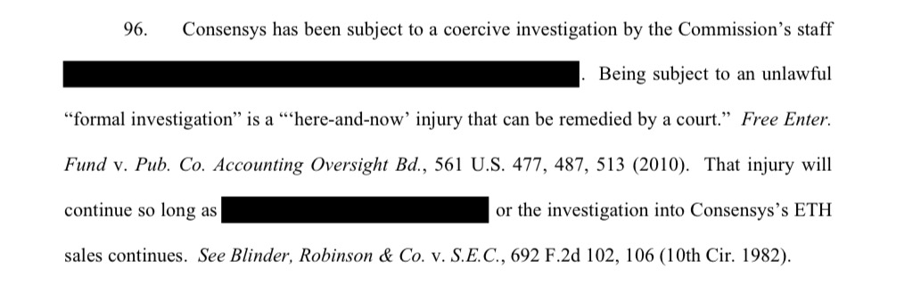 What do you know. This appears to be confirmation that the SEC is investigating sales of ETH by Consensys.