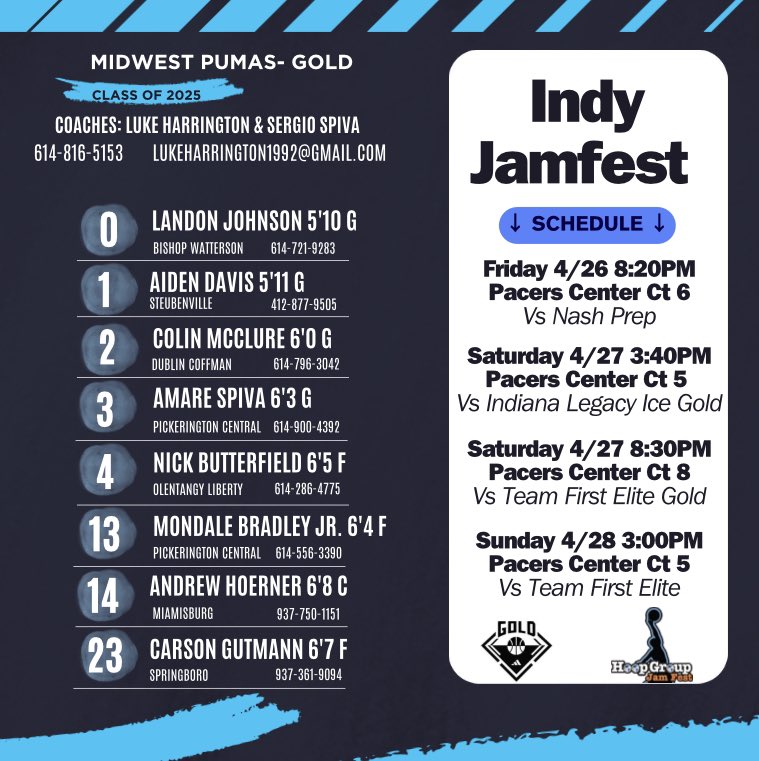 Midwest Pumas Gold 17u (@mwpumasgold) on Twitter photo 💼🚗 Indy here we come! <a href="/HGSL_HoopGroup/">HGSL</a> <a href="/MidwestDirector/">MWBC Gilliland</a> <a href="/3StripesGOLD/">3Stripes GOLD Basketball</a> <a href="/LandonJohnson0/">Landon Johnson</a> <a href="/aidendavis01/">Aiden Davis (AD)</a> <a href="/Colinmcc2_/">Colin McClure</a> <a href="/nickbutter2006/">Nick Butterfield</a> <a href="/AmareSpiva/">amare.spiva</a> <a href="/JrMondale/">Mondale Bradley Jr</a> <a href="/AndrewHoerner/">Andrew Hoerner</a> <a href="/carsongutmann23/">Carson gutmann</a> #MDUB #BleacherProspect 💼🚗 Indy here we come! <a href="/HGSL_HoopGroup/">HGSL</a> <a href="/MidwestDirector/">MWBC Gilliland</a> <a href="/3StripesGOLD/">3Stripes GOLD Basketball</a> <a href="/LandonJohnson0/">Landon Johnson</a> <a href="/aidendavis01/">Aiden Davis (AD)</a> <a href="/Colinmcc2_/">Colin McClure</a> <a href="/nickbutter2006/">Nick Butterfield</a> <a href="/AmareSpiva/">amare.spiva</a> <a href="/JrMondale/">Mondale Bradley Jr</a> <a href="/AndrewHoerner/">Andrew Hoerner</a> <a href="/carsongutmann23/">Carson gutmann</a> #MDUB #BleacherProspect