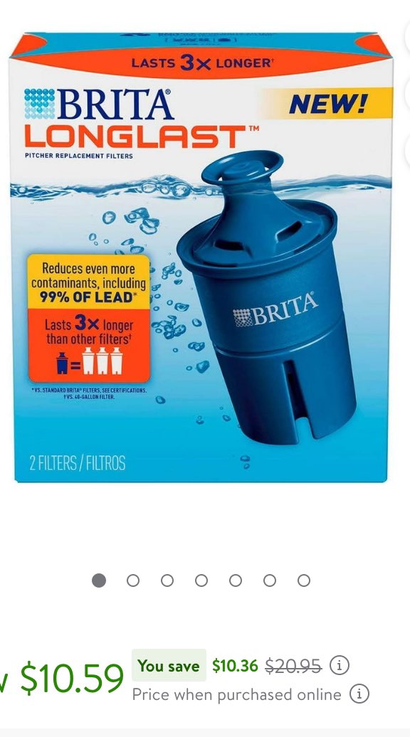 TVTweeties's tweet photo. If you use a #BritaPitcher, I found a great tip! I use the Elite Filters. As you know, they’re expensive. Brita Longlast was the name of them - before Elite. You can find them at Walmart. Two are only $10.59 - Elites are $30.38! I just bought 8 packs and they should last 6 years! https://t.co/CF54KG4FfH