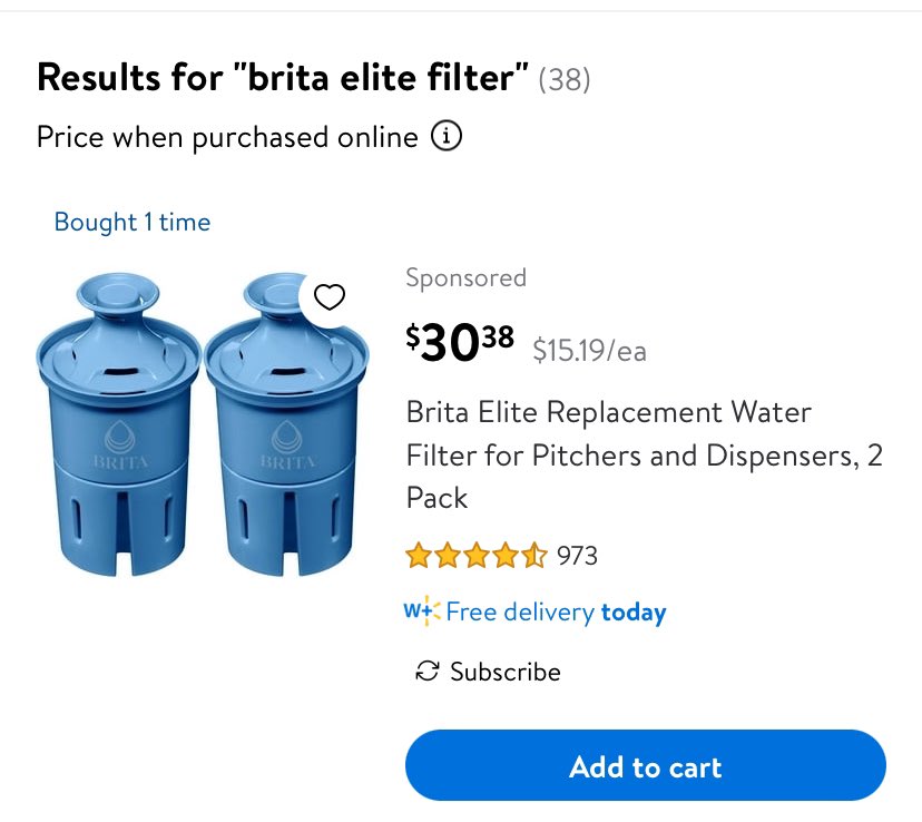 TVTweeties's tweet photo. If you use a #BritaPitcher, I found a great tip! I use the Elite Filters. As you know, they’re expensive. Brita Longlast was the name of them - before Elite. You can find them at Walmart. Two are only $10.59 - Elites are $30.38! I just bought 8 packs and they should last 6 years! https://t.co/CF54KG4FfH