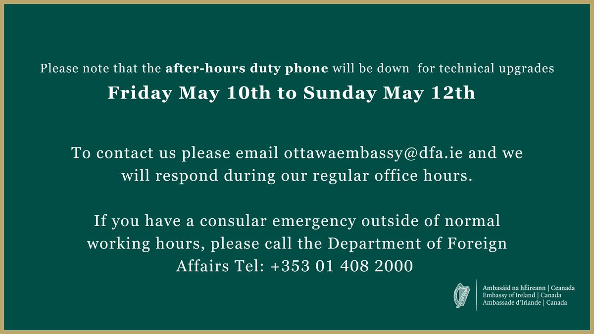 Important announcement from the Embassy of Ireland. @IrlinVancouver @IrlinToronto