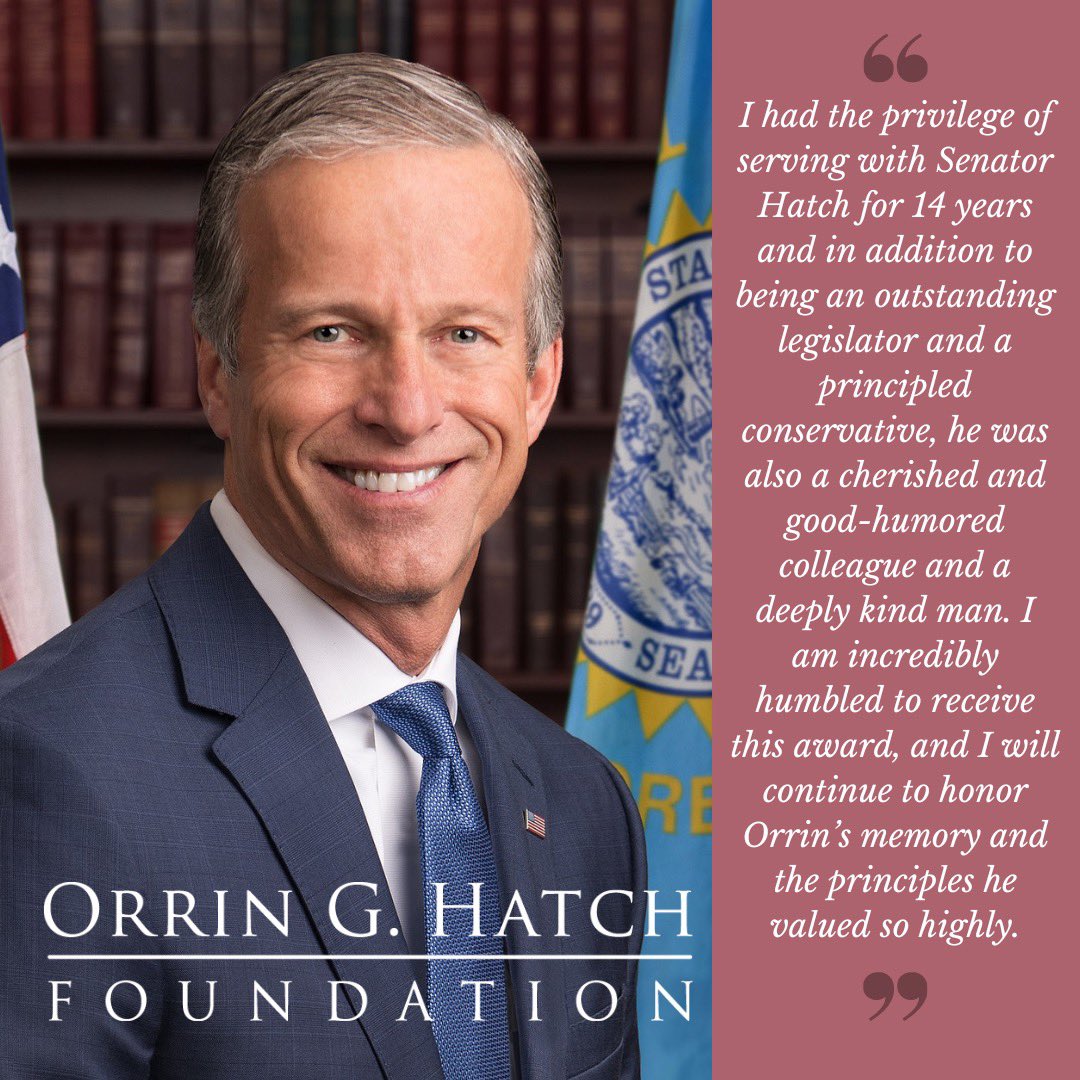 We're thrilled to announce that @SenJohnThune is this year's recipient of the Hatch Foundation's Titan of Public Service Award! Join us in honoring him at a special gala in Salt Lake City on August 14. #HatchCenter