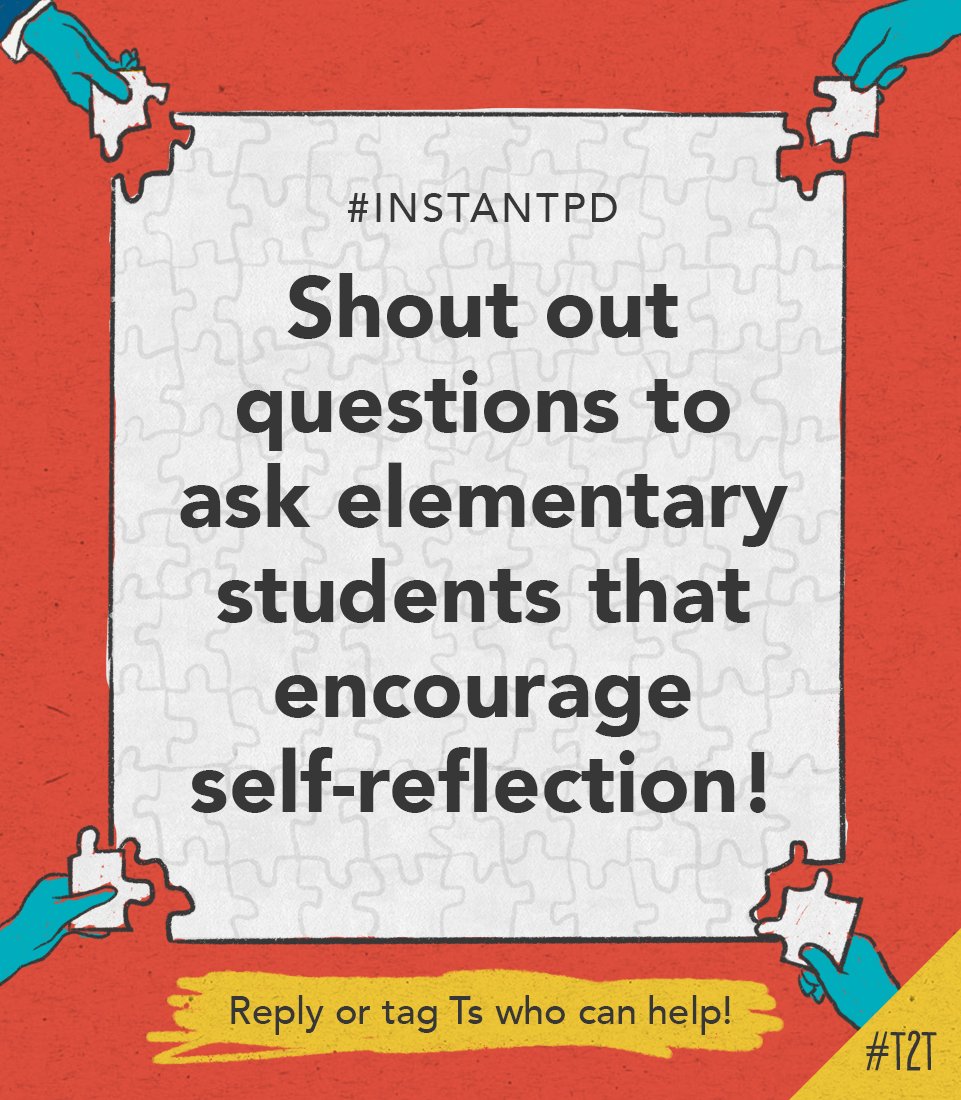 How do you prompt Ss to self-reflect and goal-set? 💭

T @ElementaryZach is looking for new questions to ask that get Ss thinking about their learning – and growth! 📈 

Share your favorite questions below! ⬇️

#InstantPD #ElemChat #GrowthMindset #TeacherTwitter