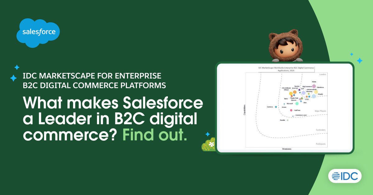 ✅ Comprehensive platform ✅ Emphasis on AI ✅ Support for developers Read the report excerpt to learn why the IDC MarketScape for Enterprise B2C Digital Commerce Platforms report named Salesforce a Leader: sforce.co/4bc4WKk