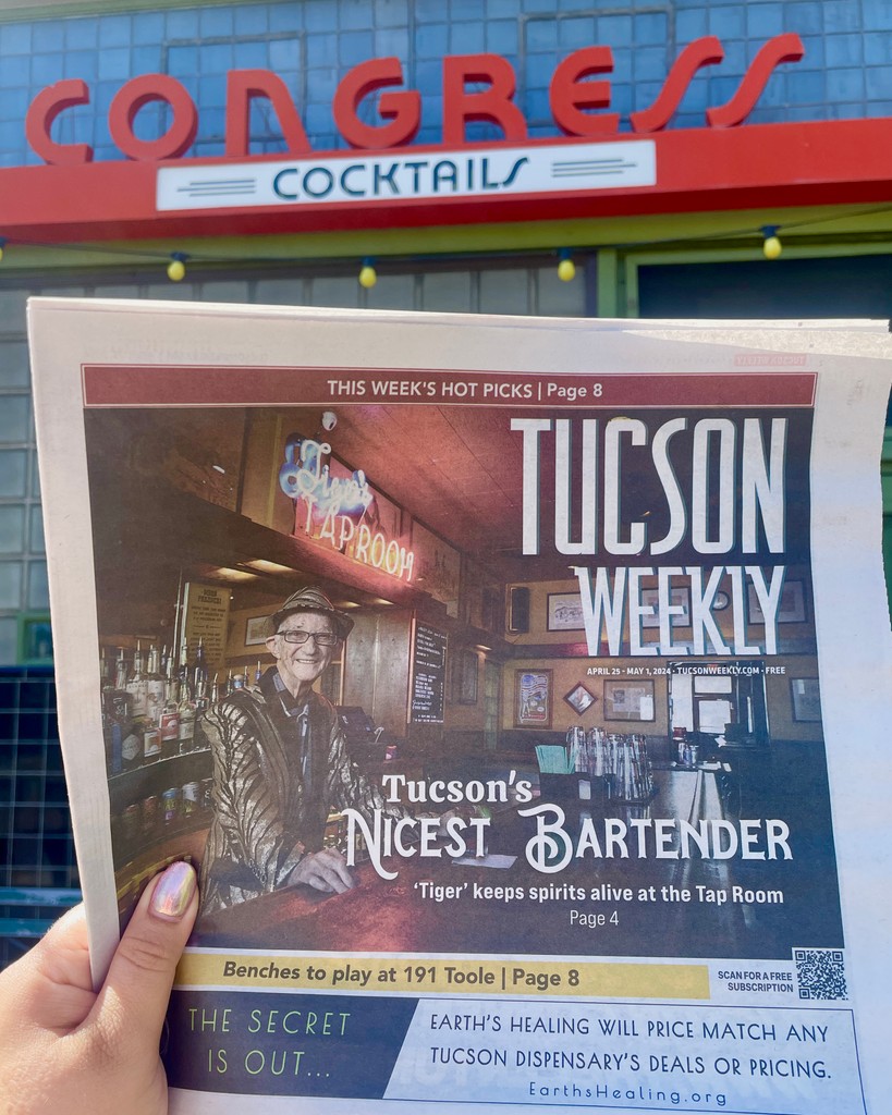 Tiger was on the cover of the Tucson Weekly today! 

He reminisced about his time working here at Hotel Congress, &amp; how he got his name! We love spending time w/ Tiger, &amp;  always look forward to his visits.

Pick up a copy of your own, or visit tucsonweekly.com!