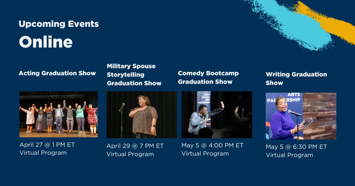 We are hosting online graduation shows, and you're invited! From the comfort of your couch, you can support and uplift these military-connected artists. Buy your tickets now and join us in applauding the creativity and resilience of our community: asapasap.org/online/