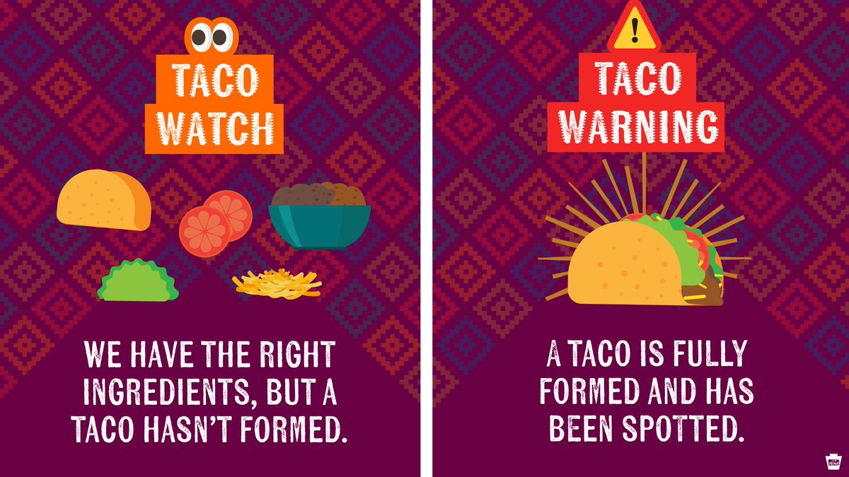 Let's taco 'bout the difference between a watch and a warning. 🌮👀⚠ #CincoDeMayo #pawx
