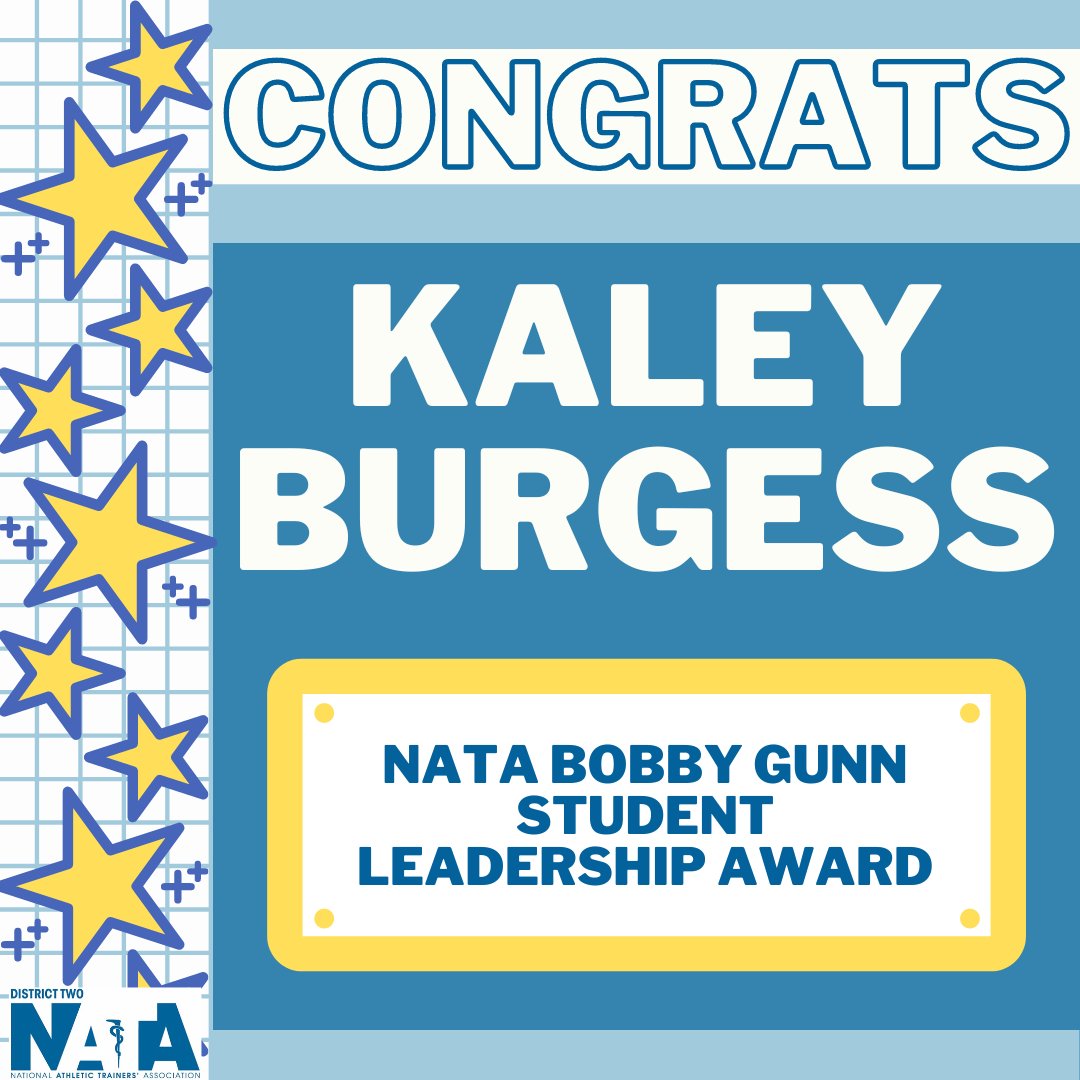 A big🎉CONGRATULATIONS 🎉to Kaley Burgess on being named the recipient of the NATA Bobby Gunn Student Leadership Award! Great job, Kaley! #NATAD2