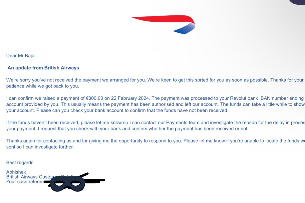 Sparsh_Nerd's tweet photo. @British_Airways Please sort this out been over 3 months now and I have not received a reply or the payment. https://t.co/OlaeIhTkRP
