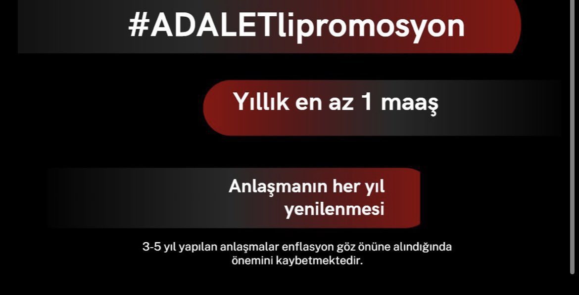 Kamu Kurumları içerisinde en yoğun iş yükünün olduğu, çalışılması en zor kurumlar olan Ceza İnfaz Kurumlarında ve Adliyelerde çalışan personellerin moral ve motivasyonu için en azından hem maaş hem de maaş promosyonu olabildiğince yüksek olmalıdır. 1,5 yıl önce alınan 25 Bin TL