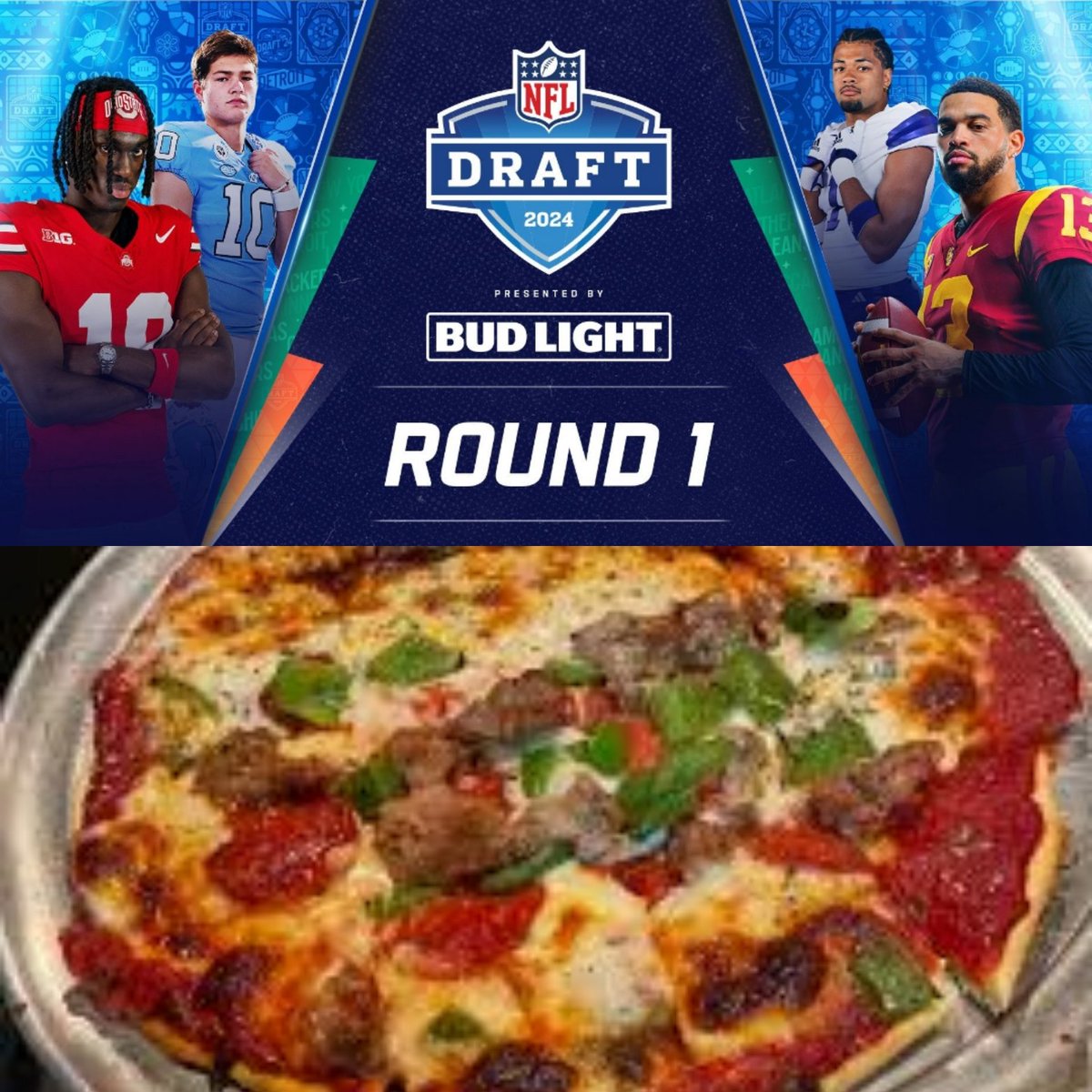 It's that time! The #NFLDraft starts tonight at 7pm. The #ChicagoBears have the No. 1 and No. 9 picks. Come hang out with us and root for your teams top draft choice. We will be ordering pizza from our friends at Filippo's to finish off that draft party feel. #NFLDraft2024