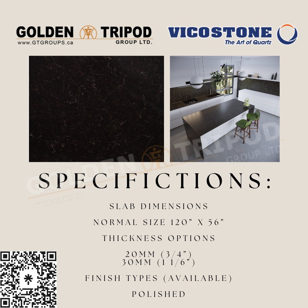 GoldenTripod's tweet image. Discover the epitome of elegance with Vicostone's Java Noir BQ8812 Quartz Stone, where sophistication meets durability. Golden Tripod: 121 Granton Dr Unit #24 Richmond Hill ON L4B3N4 Phone: 905-889-2659 #Vicostone #QuartzStone #ElegantInteriors #TimelessDesign