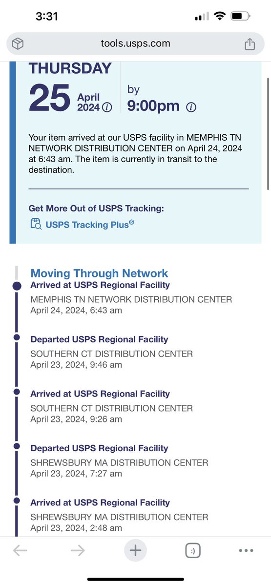 USPS decided my package needed to see America because they literally took it from Saint Louis, MO to Memphis, TN (where I am) AND THEN KEPT IT GOING ALL THE WAY TO RHODE ISLAND.
When I called to ask them, “uh, why?” I got the audio version of a shrug.
🤦🏻‍♀️