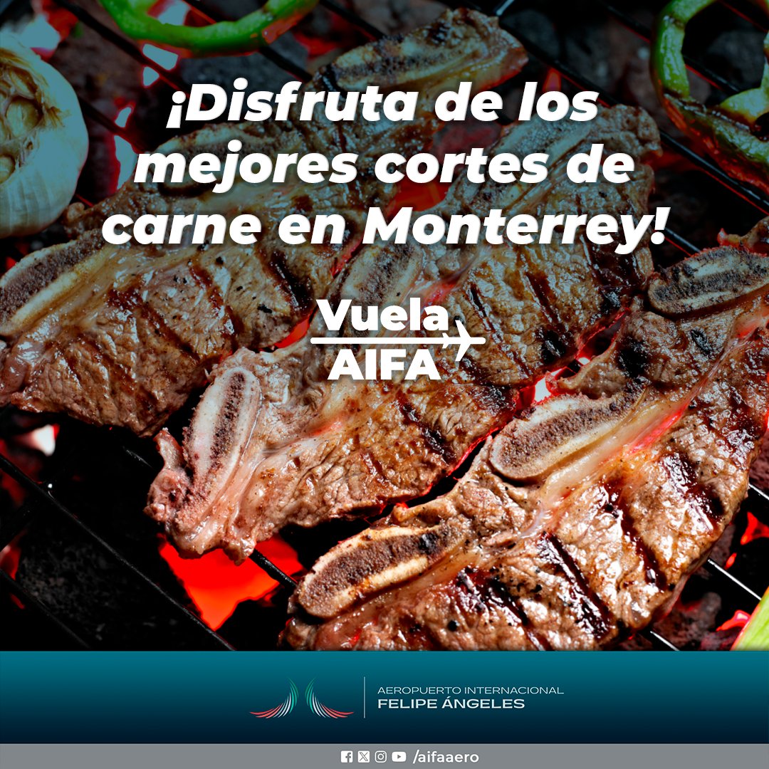 ¿Amante de los cortes de carne?, ¡No te quedes con las ganas!
Viaja a la Ciudad de Monterrey desde el AIFA.
#VuelaAIFA #Monterrey #Traveler #FoodTravel  #Foodie #Comida
