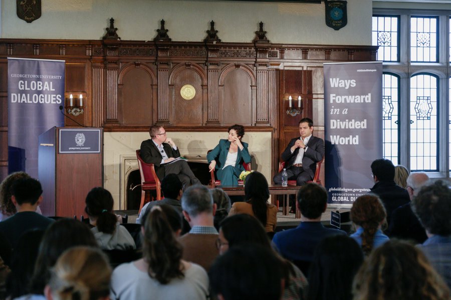 Great to join @ETemelkuran for a conversation on faith and democracy, part of Georgetown Global Dialogues (@ggdialogues). Some sharp disagreements; much common ground. Thanks to Charles King for moderating, and to co-conveners Pankaj Mishra and Thomas Banchoff for inviting me.