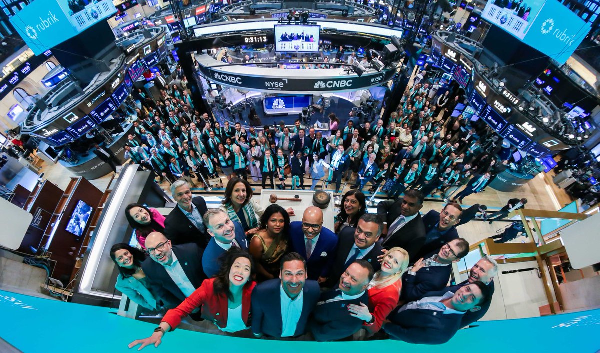 NYSE's tweet photo. That just-listed feeling 🙌 @rubrikInc, on a mission to secure the world's data, celebrates its IPO with Rubrikans all around the world. Welcome to the NYSE Community! @RBRK @bipulsinha https://t.co/1009dd2A5q