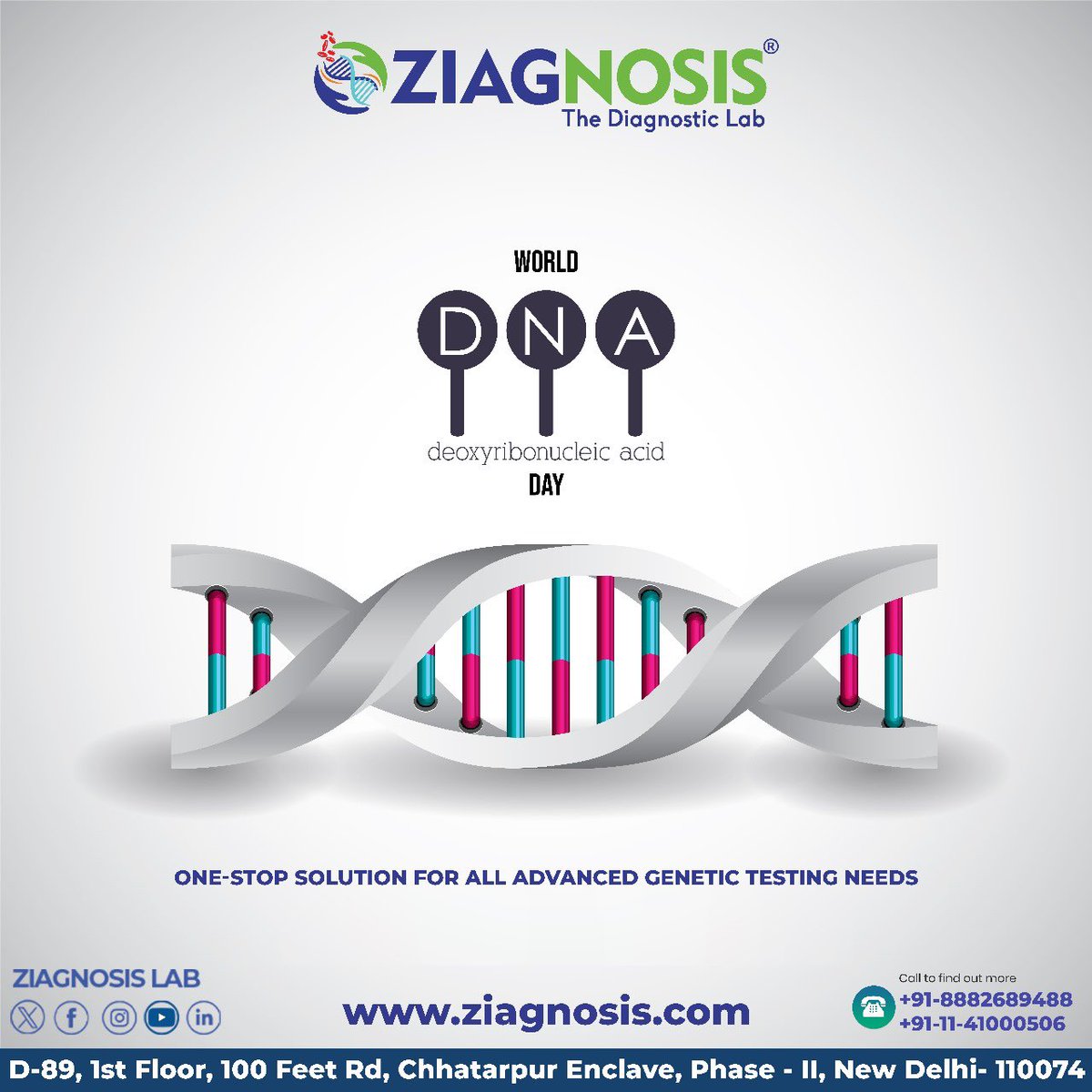 #WorldDNADay #WDD2024
#dna #genomics #geneticstestinglab
#ziagnosislabs #DNADay24 
@drrajeev4uaiims @Clin_Chem_ADLM @CLSI_LabNews @IFClinChem @ishtmc