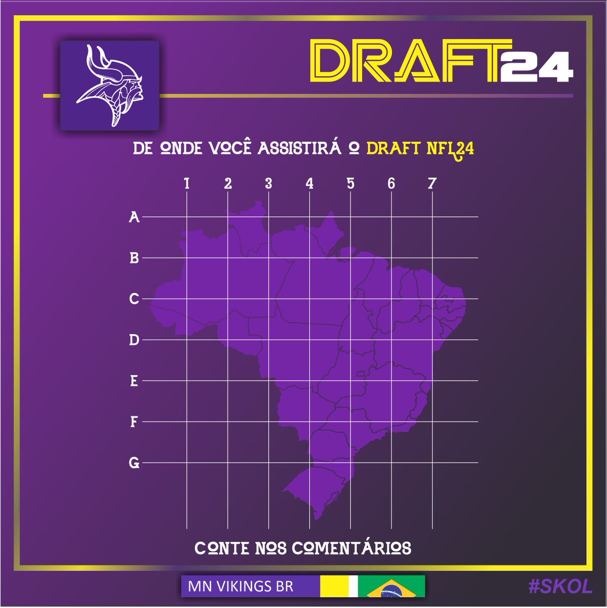 MN_Vikings_Br's tweet photo. Expectativa para o #NFLDraft ta alta?
Conta aí para a gente de onde vocês acompanharão. Será que completamos esse mapa?
#Skol #Vikings #vikingsdraft
#NFLnaESPN #DraftnaESPN https://t.co/vd98ZQK4KJ
