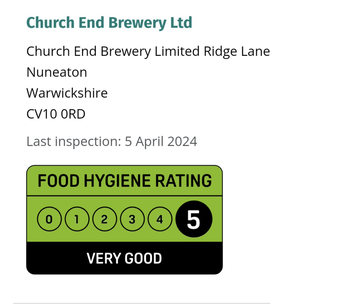 5 stars for The Brewery Tap ⭐⭐⭐⭐⭐

We are extremely happy to announce once again that we have been awarded 5 Star Rating by the Environmental Health Department of North Warwickshire council.
Thank you to our hard working team 👏🏼
#foodhygiene #brewerytap #churchendbrewery