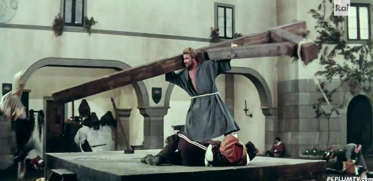 Musings!

Alan Steel, as Hercules, using a hanging pole (crossbeam) as a weapon in HERCULES AND THE MASKED RIDER (1963)