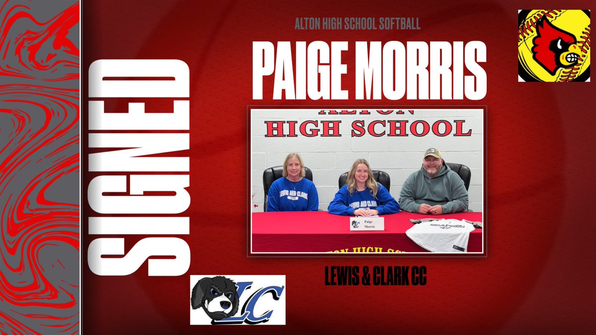 Congrats to Senior Paige Morris on her signing with LCCC to play Women's Softball to continue her academic and athletic career. Way to go Paige! @AHS_Redbirds @AltonSoftball @lewisandclarkcc