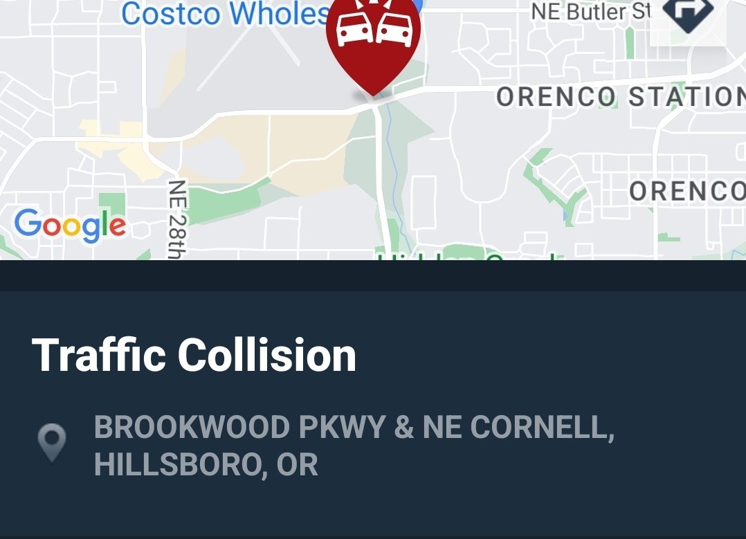 Traffic Collison BROOKWOOD PKWY & NE CORNELL HILLSBORO #pdxtraffic