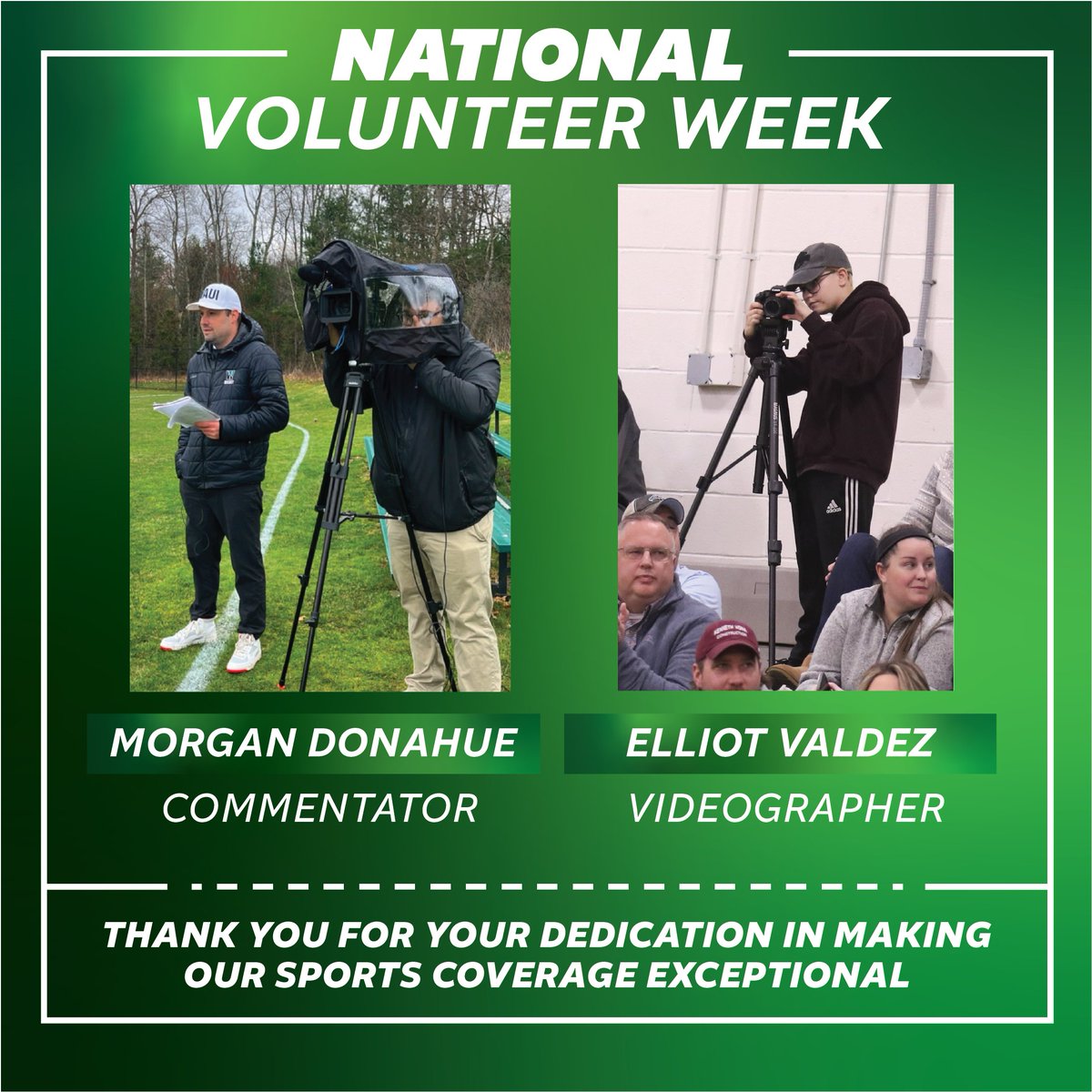 Let's pause for a moment to acknowledge the incredible dedication of our volunteers during this National Volunteer Week. Elliot and Morgan devote numerous hours to ensuring that you have a top-notch experience while watching your loved ones play sports #WMC #NationalVolunteerWeek