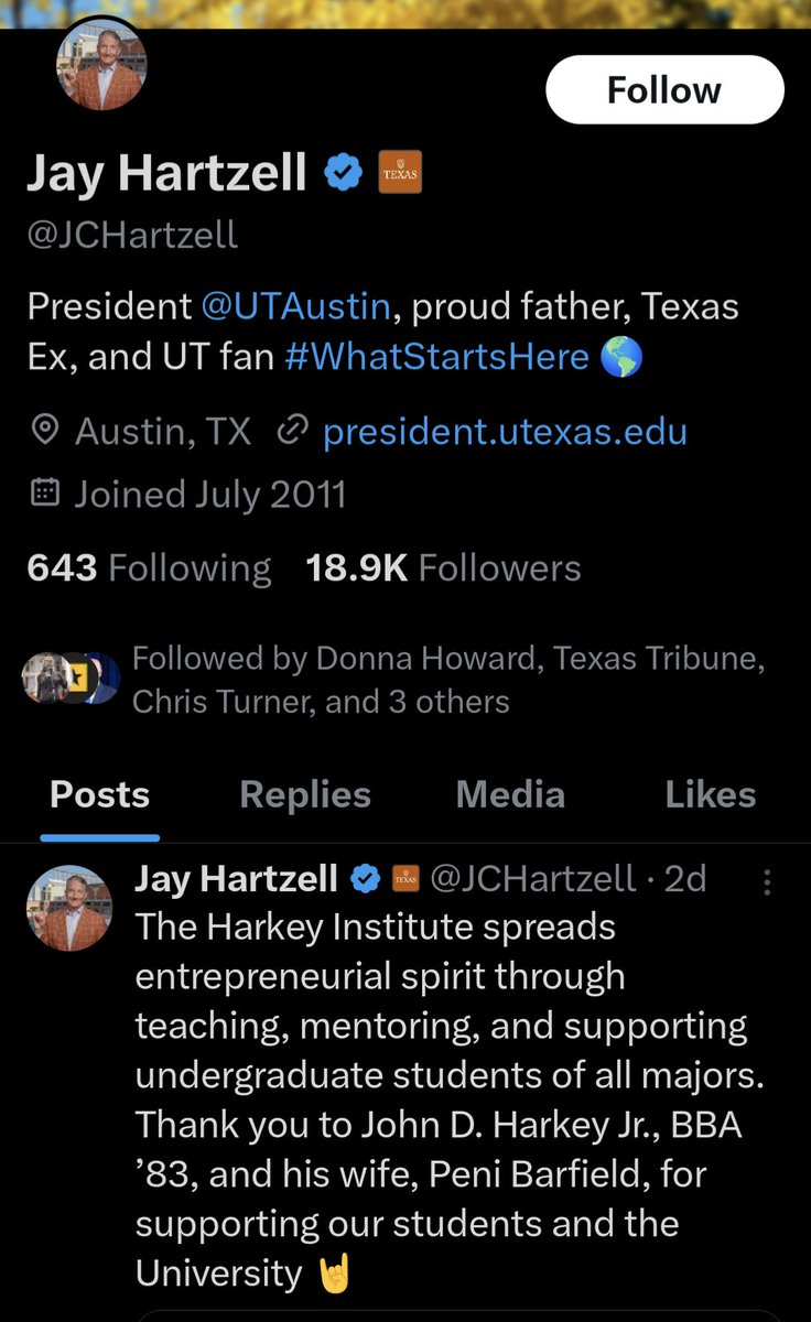 The President of the University of Texas at Austin. His last tweet was more than 2 days ago.